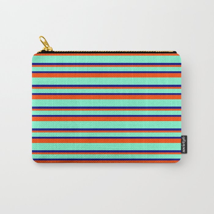 Aquamarine, Blue & Red Colored Striped/Lined Pattern Carry-All Pouch