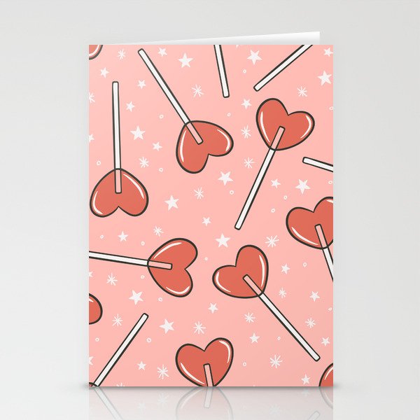 Heart Pops Valentines Pink Pattern Stationery Cards