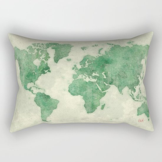World Map Green Rectangular Pillow