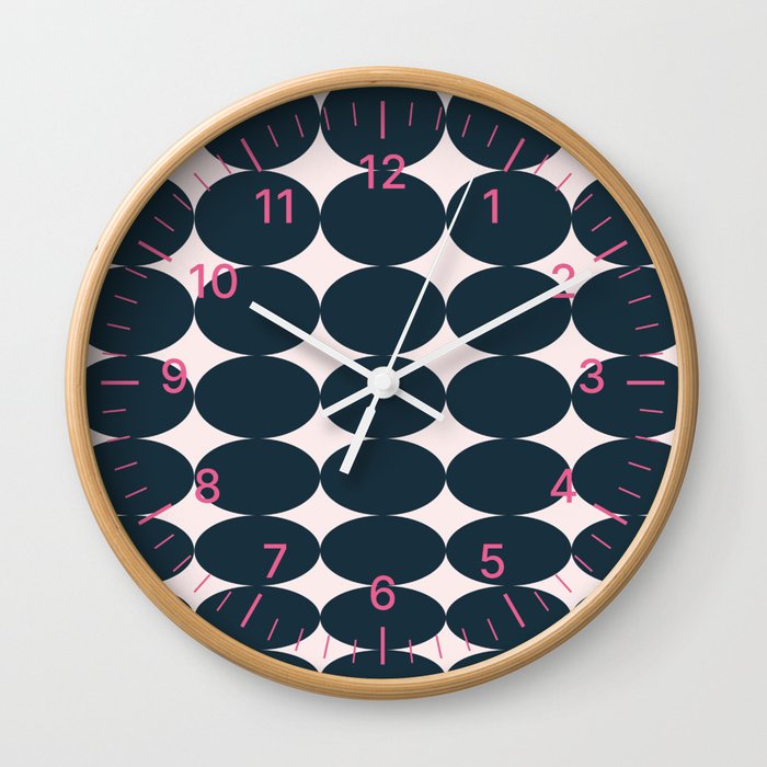 Retro Round Pattern - Dark Blue Wall Clock