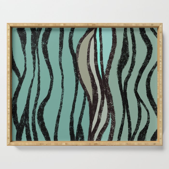 Inky Seagrass Abstract in Vintage Teal  Serving Tray