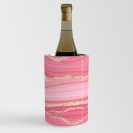 Blush Pink And Gold Marble Stripes Wine Chiller