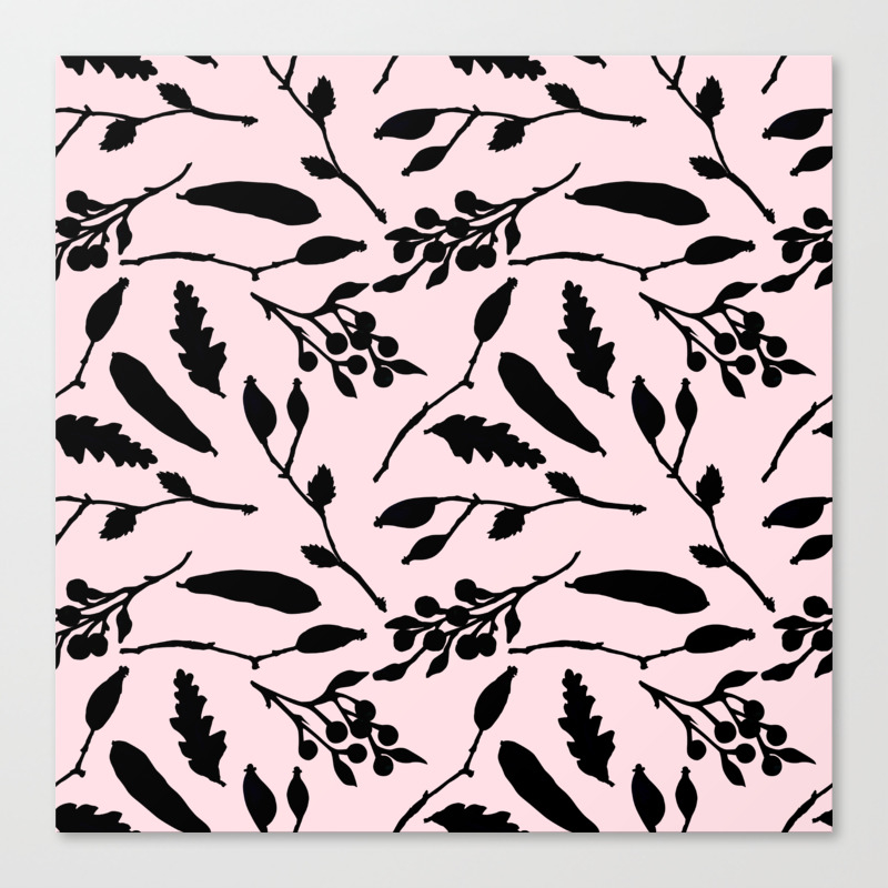 Hand Painted Black Blush Pink Abstract Floral Canvas Print By