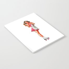 Sexy Brunette Pin Up With Icecream Skates And Maid Dress Notebook