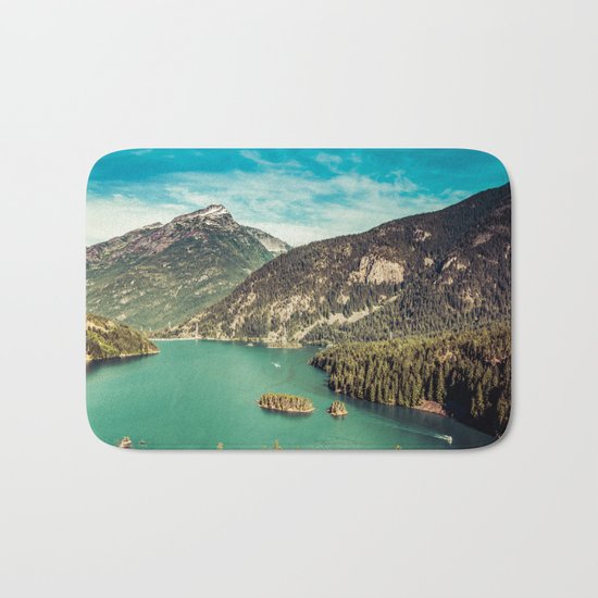 Lake Diablo - Blue and Green Water and Trees Bath Mat