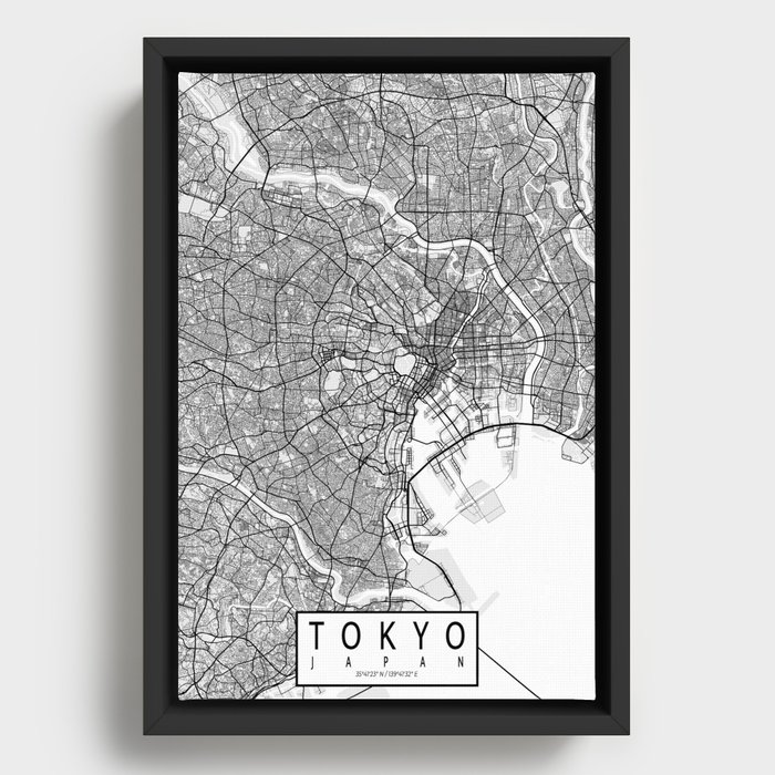 Tokyo City Map of Japan Framed Canvas