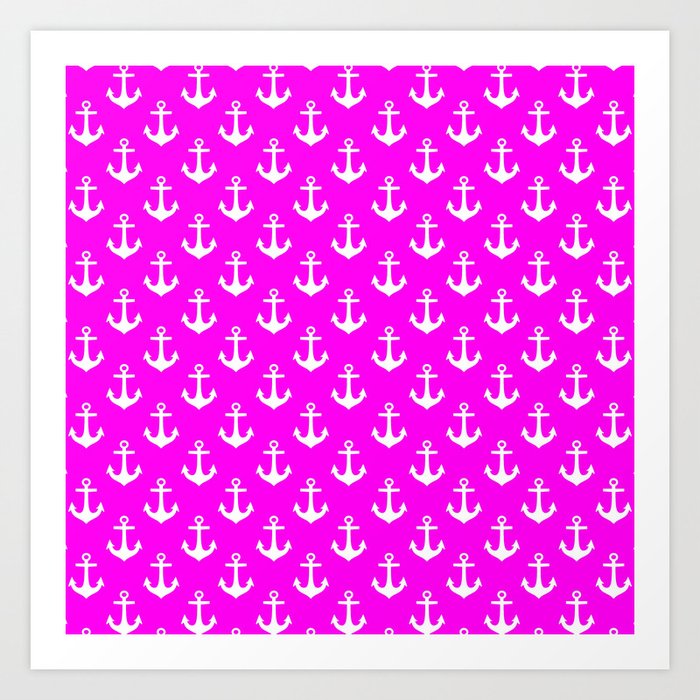 Anchors (White & Magenta Pattern) Art Print