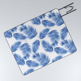 Tropical Palm Leaves - Blue and White Palette Picnic Blanket