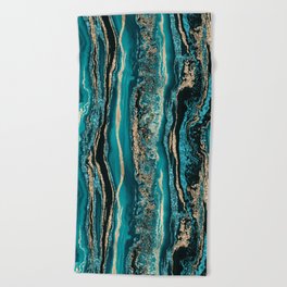 Turquoise Gold Sparkling Luxury Marble Gemstone Art Beach Towel