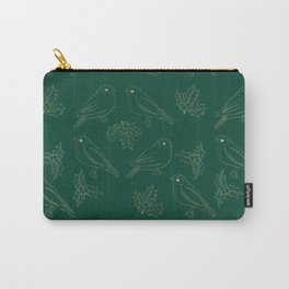 Christmas green gold foil ivy cute robin bird Carry-All Pouch