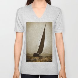 grunge canvas textured sailboat V Neck T Shirt
