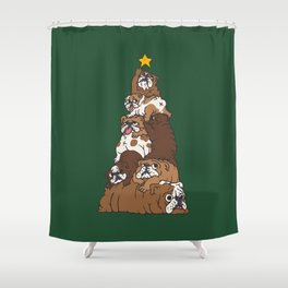 Christmas Tree English Bulldog Shower Curtain
