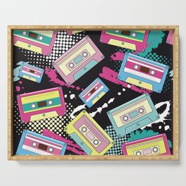 Multi Colored cassettes on a black background seamless pattern Serving Tray