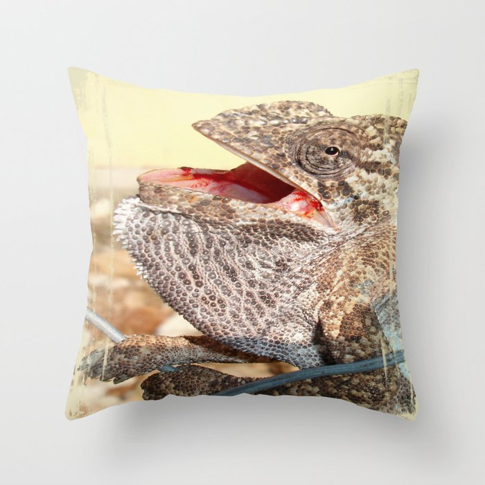 A Chameleon With Open Mouth Throw Pillow