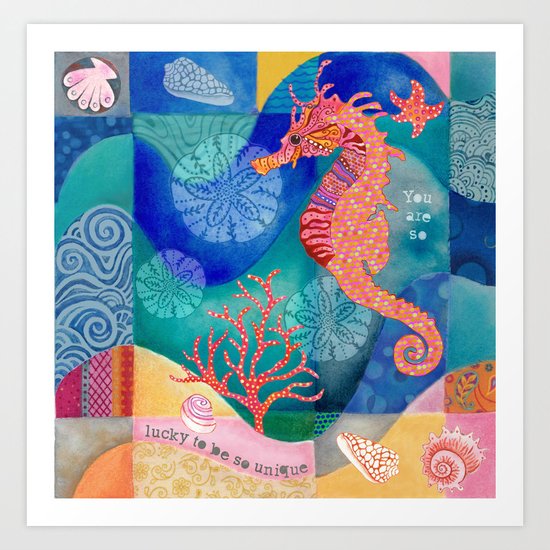 Seahorse collage Art Print