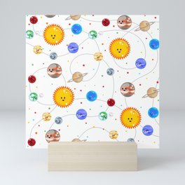 Kawaii Solar System Pattern Mini Art Print