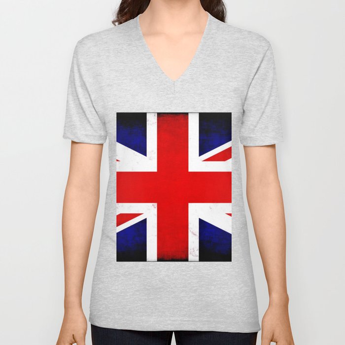 United Kingdom flag,England,Great Britain flag,London town decor. V Neck T Shirt