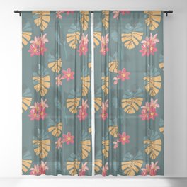 Summer Florals Green Sheer Curtain