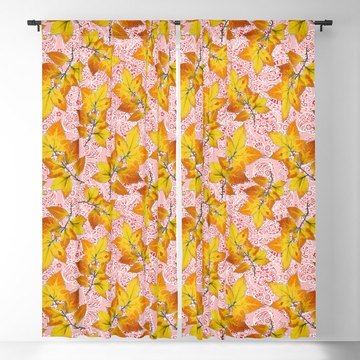 Pink Paisley Autumn Leaves Blackout Curtain
