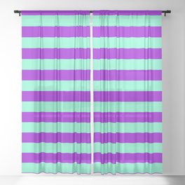 [ Thumbnail: Aquamarine and Dark Violet Colored Striped Pattern Sheer Curtain ]