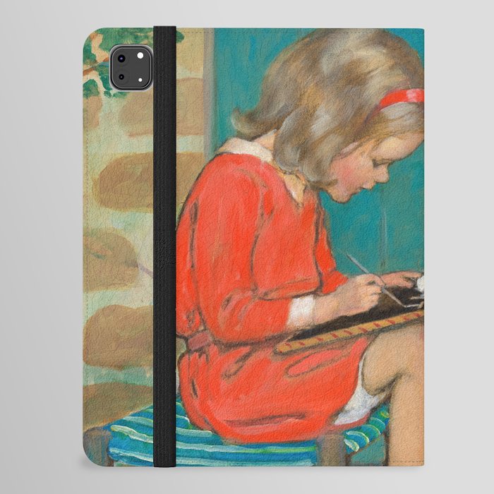 A Girl with a Cat, Learning, 1932 by Jessie Willcox Smith iPad Folio Case