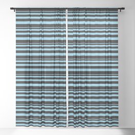 [ Thumbnail: Sky Blue & Black Colored Striped Pattern Sheer Curtain ]