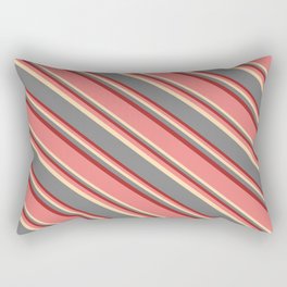 [ Thumbnail: Light Coral, Tan, Gray & Brown Colored Striped Pattern Rectangular Pillow ]