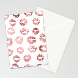Girly Fashion Lips Rose Gold Lipstick Pattern Stationery Card