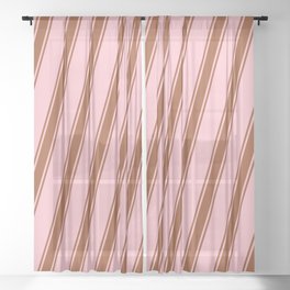 [ Thumbnail: Pink and Sienna Colored Pattern of Stripes Sheer Curtain ]