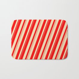 [ Thumbnail: Tan and Red Colored Lines Pattern Bath Mat ]