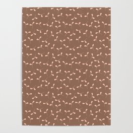 Cute Chocolate Brown and Pink Leaves Pattern Poster