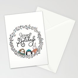 Cozy Happy Holidays Critters Sloth Penguin Bunny Wreath Stationery Cards