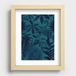 Botanical Jungle Blue Green Leaf Design Recessed Framed Print