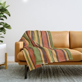 Retro Stripes - Mid Century Modern 50s 60s 70s Pattern in Green, Orange, Yellow, and Brown Throw Blanket