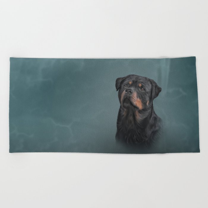 Drawing dog rottweiler 9 Beach Towel