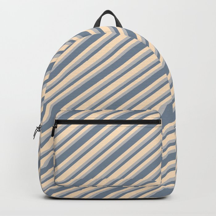 Bisque, Grey, and Light Slate Gray Colored Striped Pattern Backpack