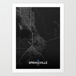 Springville, Utah, United States - Dark City Map Art Print