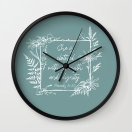 She Is Clothed Wildflower Frame Bible Verse Wall Clock