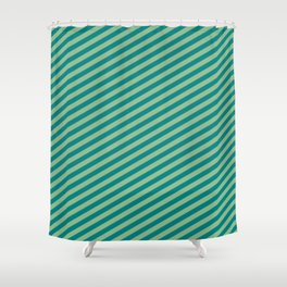 [ Thumbnail: Teal & Dark Sea Green Colored Striped/Lined Pattern Shower Curtain ]
