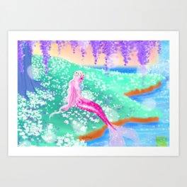 Spring Mermaid Art Print | Fairytale, Mermaid, Illustration, Mythology, Digital, Painting, Sea, Spring, Lagoon, Fourseason 