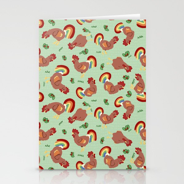 Rainbow Chickens - brown Stationery Cards