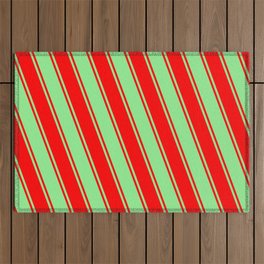 [ Thumbnail: Red & Light Green Colored Lined Pattern Outdoor Rug ]