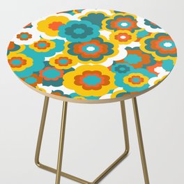 Retro 70s Bold Large-Scale Flowers with Teal, Orange and Yellow Side Table