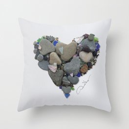 LOVE Sea Glass & River Rock Stone Heart Valentines Day Gift - Donald Verger Valentine's Art Throw Pillow