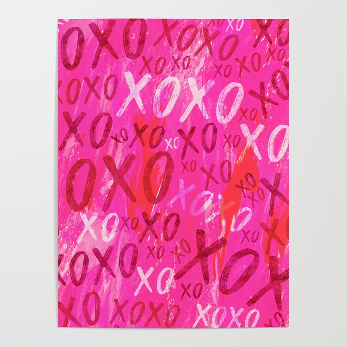 Preppy Room Decor - XOXO Watercolor Collage on Pink Poster