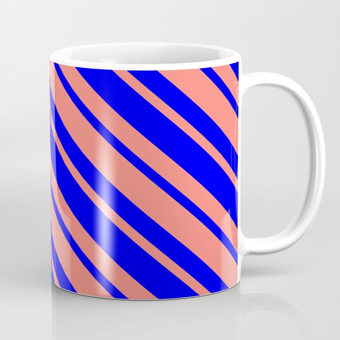 Blue & Salmon Colored Lined Pattern Coffee Mug