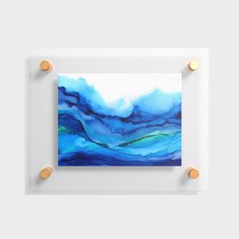 Blue Wave abstract - blue alcohol ink flow  Floating Acrylic Print