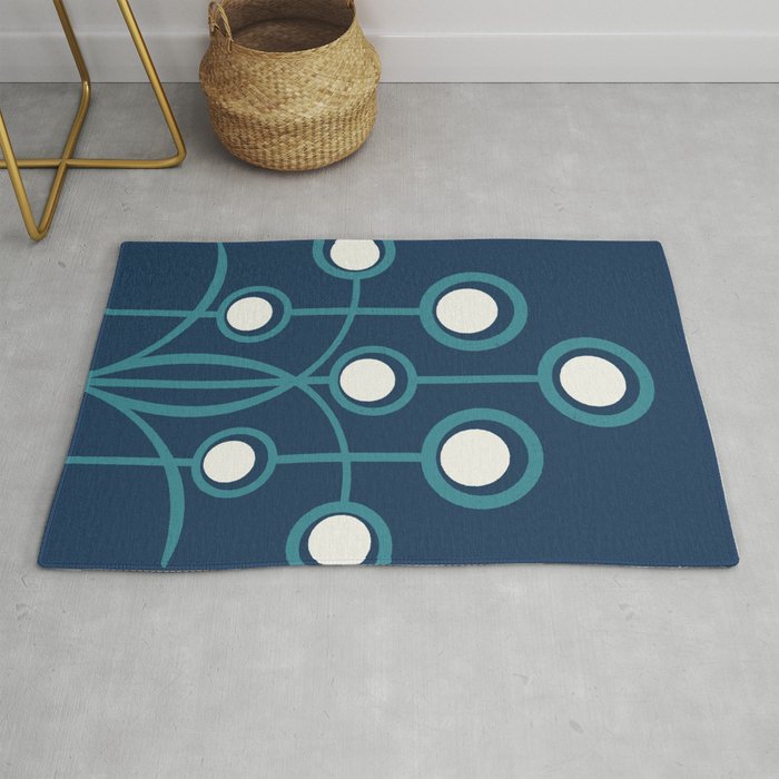 Art Deco geometric flowers - teal and indigo Rug