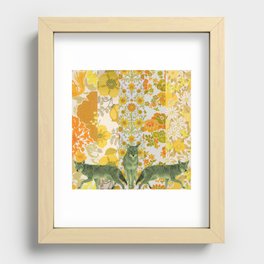 Coyotes in the Wallpaper (Green and Gold) Recessed Framed Print