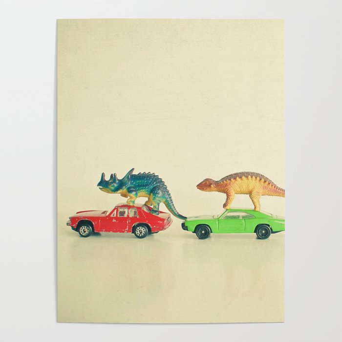 Dinosaurs Ride Cars Poster